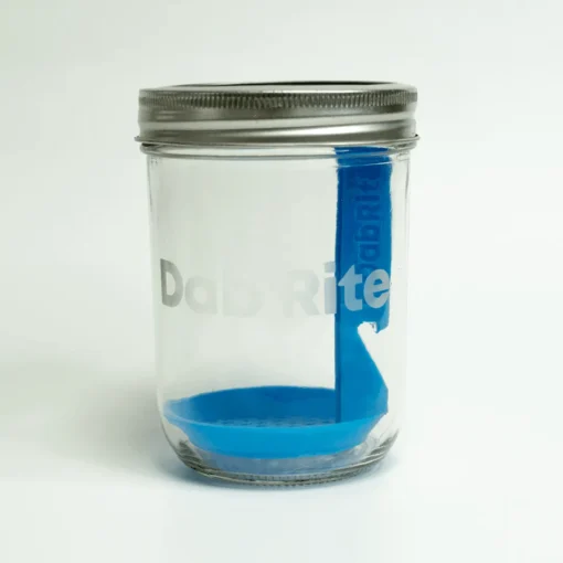 FEATURES: Fill with isopropyl alcohol and dunk your bangers, marbles and pearls for dunking on the go  Mason jar with Dab Rite logo sandblasted 3D Printed Insert with a notch to keep the insert on the jar’s lip for draining